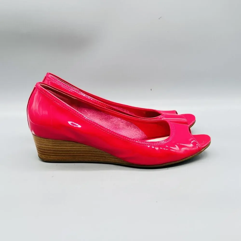 Cole Haan Shoes Womens 8.5 Pink Patent Leather Vtg Air Wedge Peep Toe Pumps